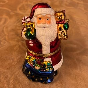 Vintage Christmas Santa Claus Wind Up Animated Music Box Hinged Lid